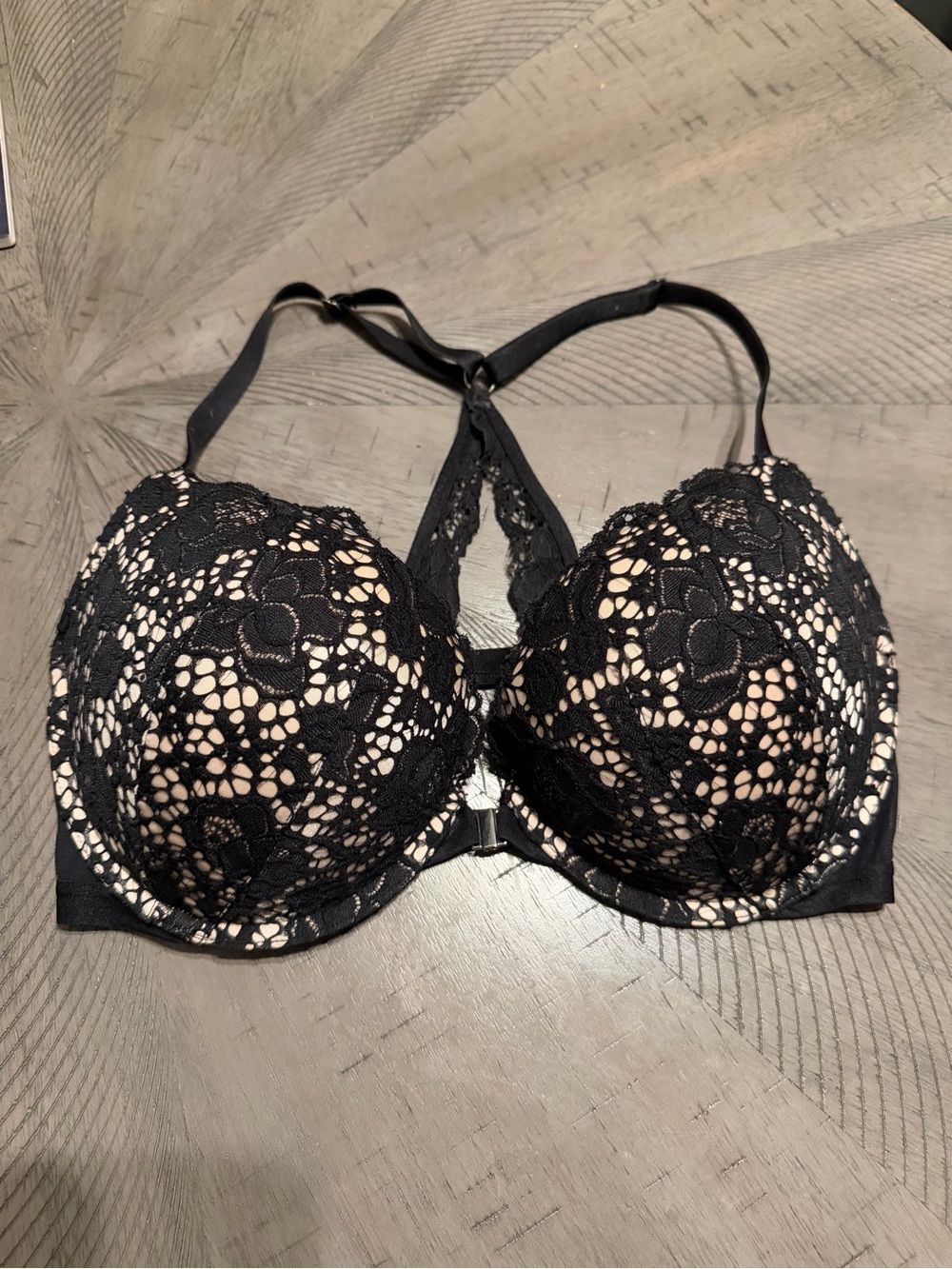 Victoria's Secret very sexy push up Black Lace Bra with Nude Contrast